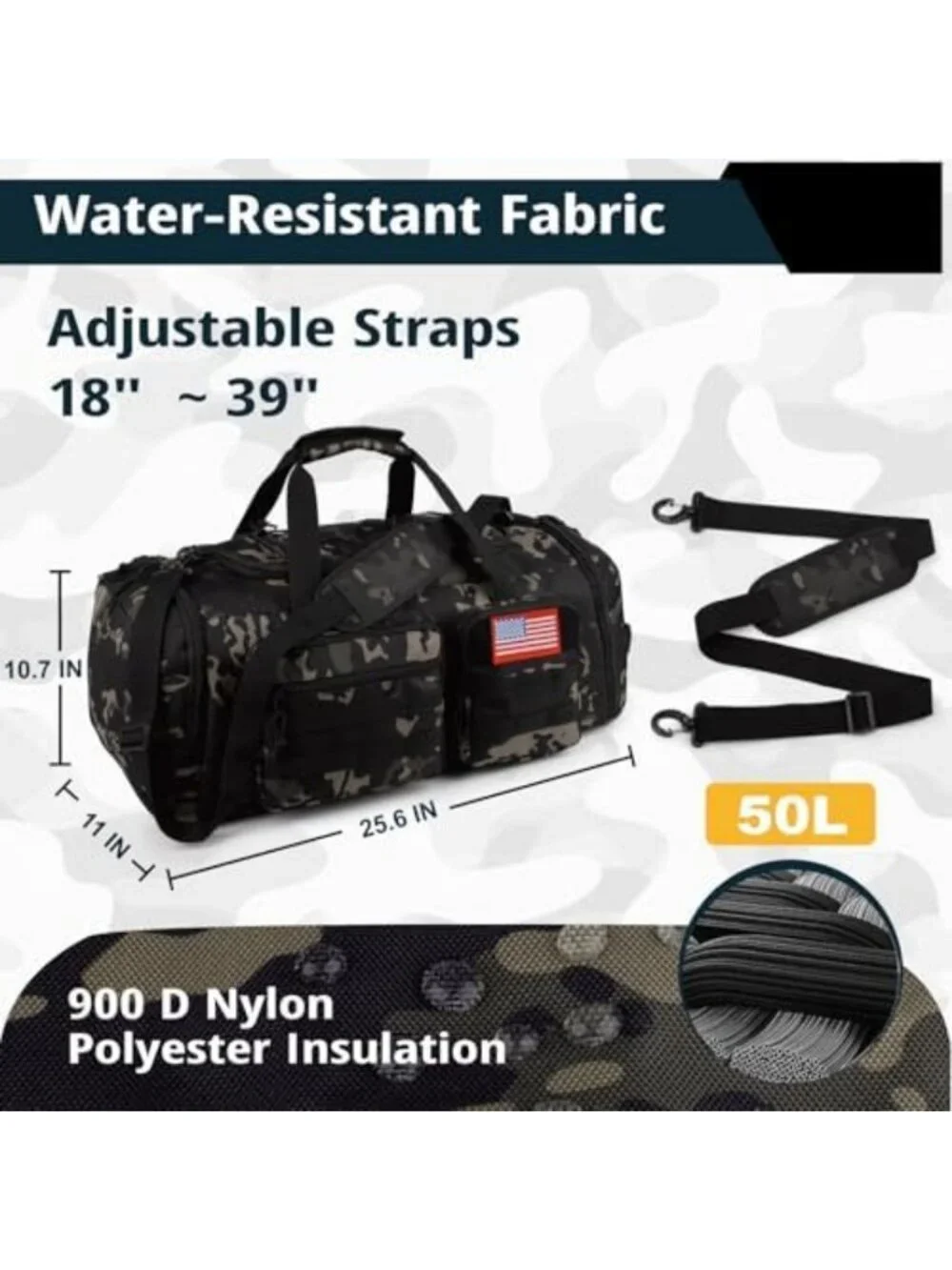 50L Large Tactical Gym Duffle Bag - Versatile 3-in-1 Sports Travel Bag